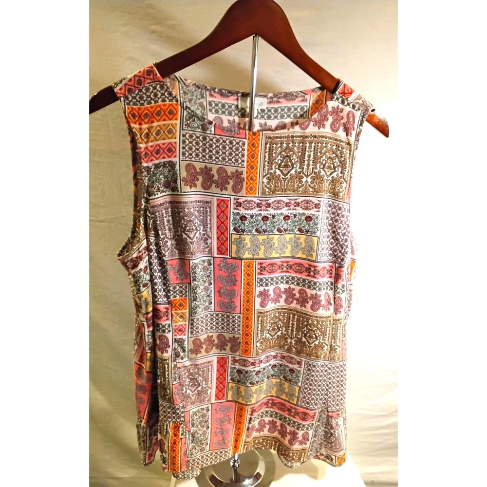 Women's J. Jill Sleeveless Pink Black White Paisley Blouse Size Large